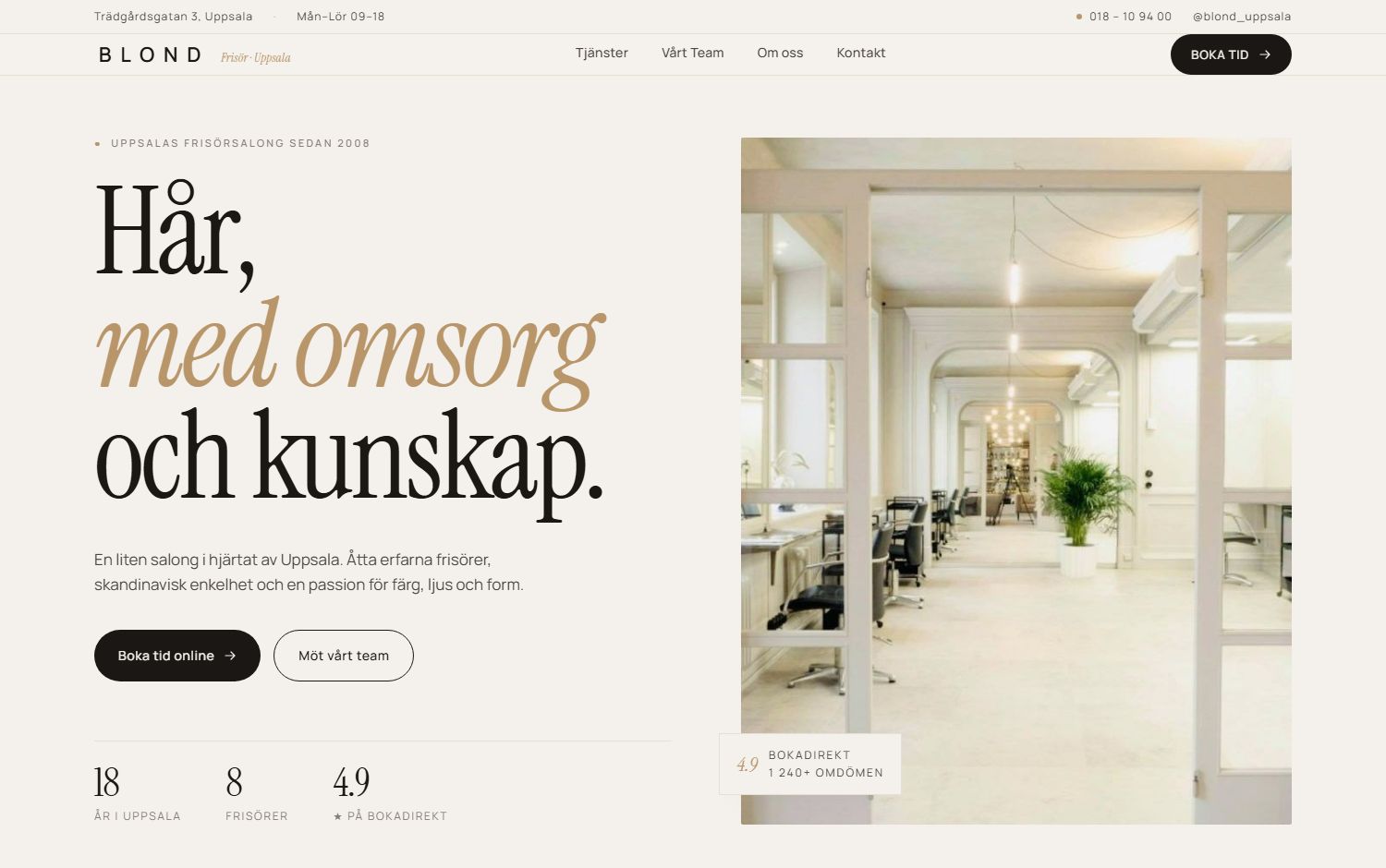 Blond Frisör, sajt byggd av NoFrame