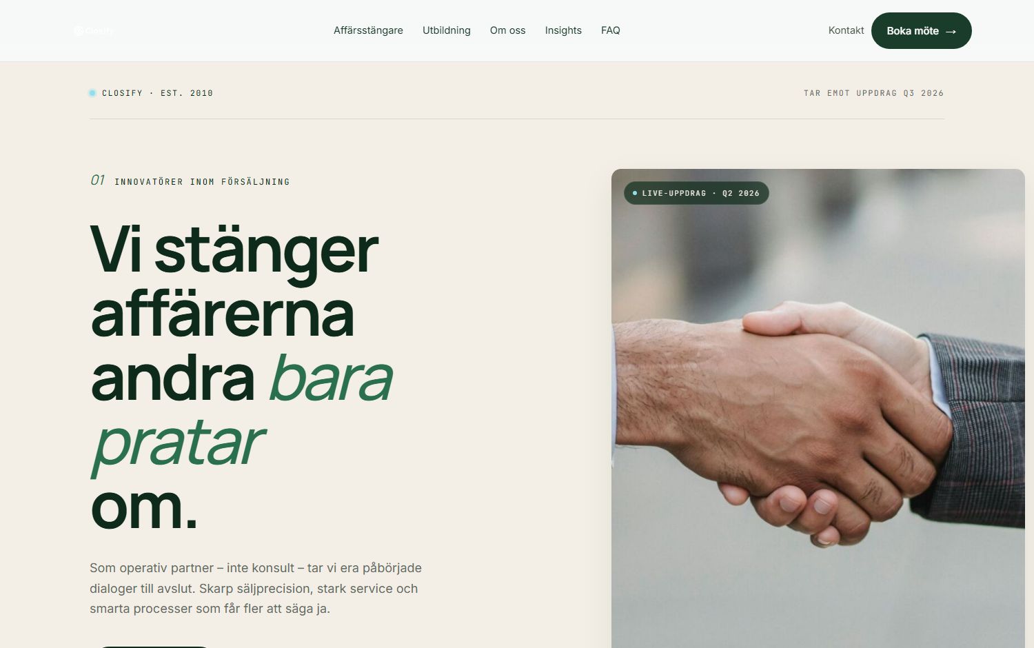 Closify, sajt byggd av NoFrame