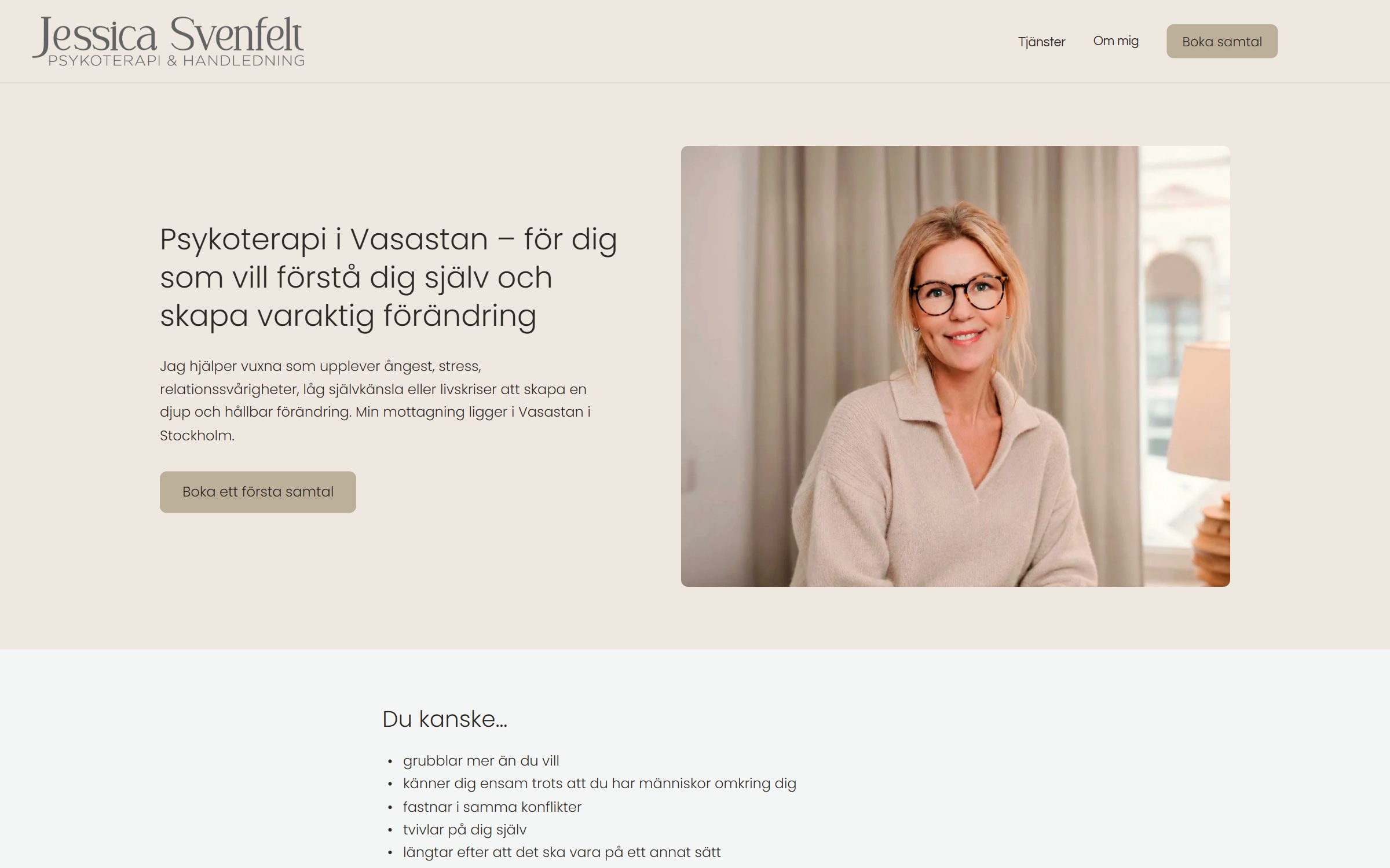 Jessica Svenfelt, sajt byggd av NoFrame