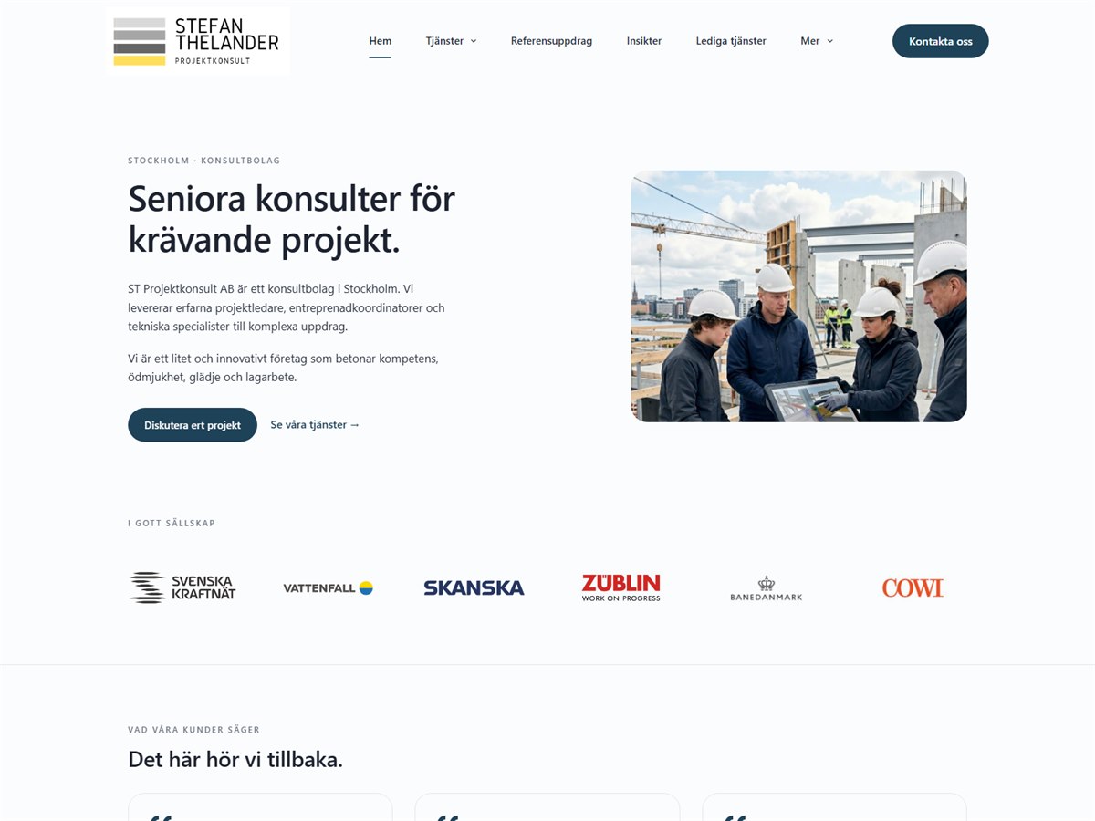 ST Projektkonsult, sajt byggd av NoFrame
